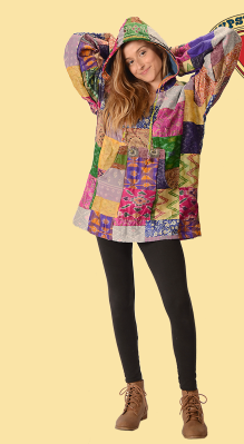 Womens Recycled Patchwork Sari Hoodie - HalfMoonMusic