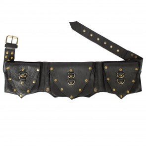 Triple Pocket Leather Festival Belt - HalfMoonMusic