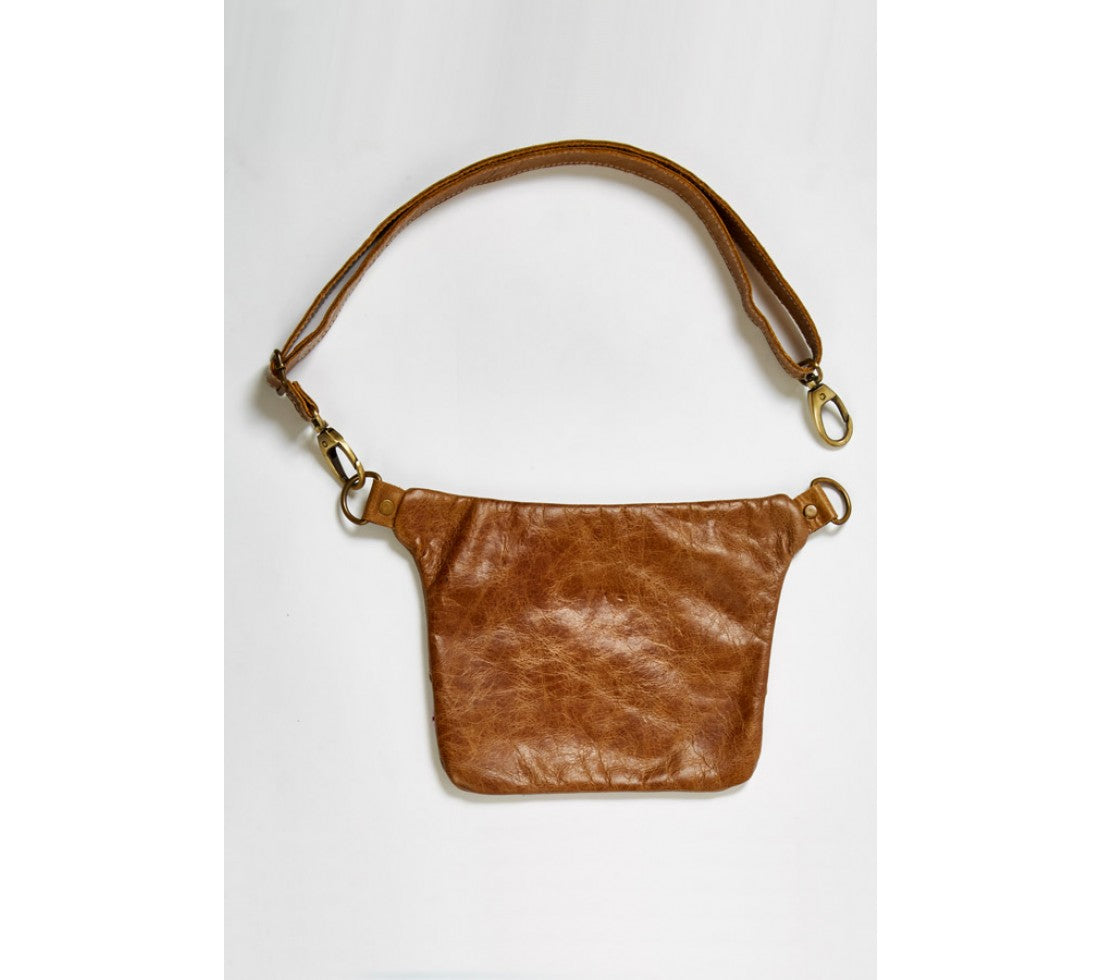 Peacock Embroidered Leather Hip Pouch - HalfMoonMusic