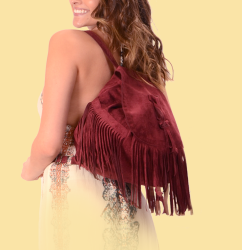 Vegan Faux Suede Fringe Small Backpack - HalfMoonMusic