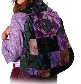 Peace Sign Patchwork Corduroy Bag Backpack - HalfMoonMusic