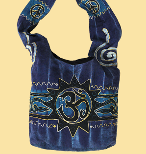 Good Vibes Printed Embroidered Cotton Shoulder Bag - HalfMoonMusic