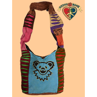 Grateful Dead Cotton Patch Dancing Bear Face Block Print & EMB Peddler Bag - HalfMoonMusic