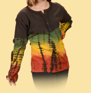 Womens Long Sleeve Stonewash Rasta Northern Lights Kurta - HalfMoonMusic