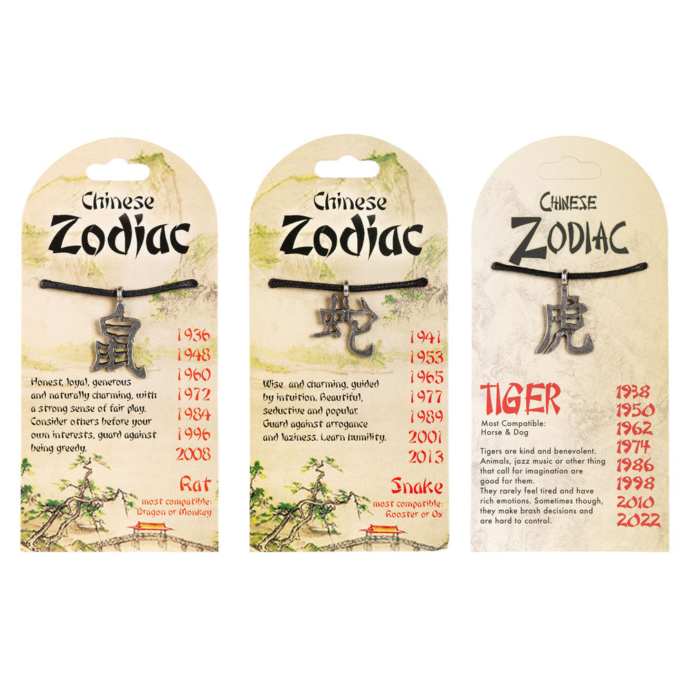 Chinese Zodiac Pendant Necklace Carded Jewelry - HalfMoonMusic