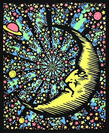 Moon & Stars Black Light Reactive Tapestry - HalfMoonMusic