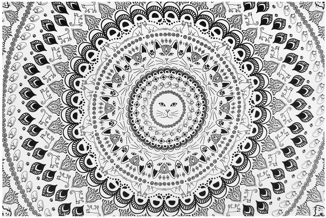 Cat Black & White Tapestry Tablecloth - HalfMoonMusic