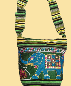 Lucky Elephant Mirrorwork Embroidered Tote Bag - HalfMoonMusic
