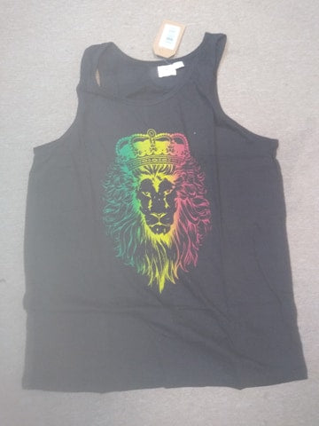 Mens Tri-Color Rasta Lion Head Tank Top - HalfMoonMusic