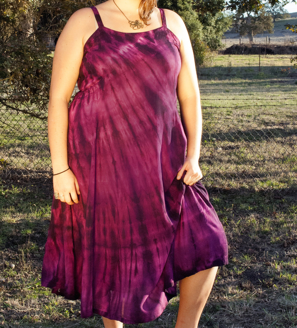 Womens A Line Tie-Dye Tie-Back Long Dress - HalfMoonMusic