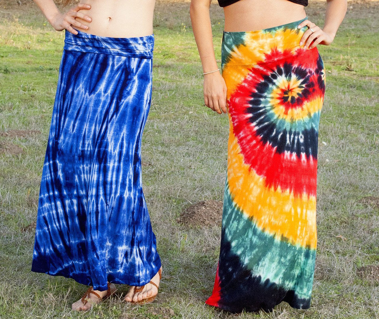 Womens Tie Dye Long A Line Skirt - HalfMoonMusic