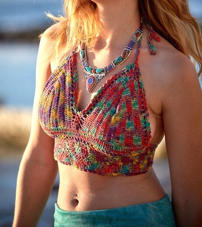 Rainbow Crochet Crop Top - HalfMoonMusic