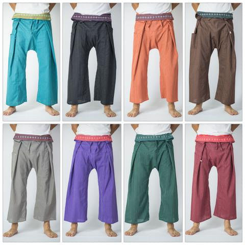 Mens Thai Pinstripe Fold Over Fisherman Pants - HalfMoonMusic