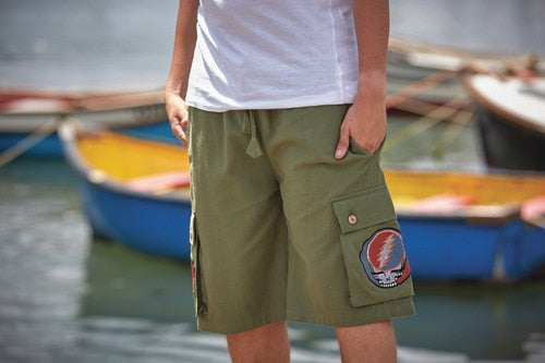 Men's Grateful Dead Cotton Cargo Short With Stealie Detail Pocket - HalfMoonMusic
