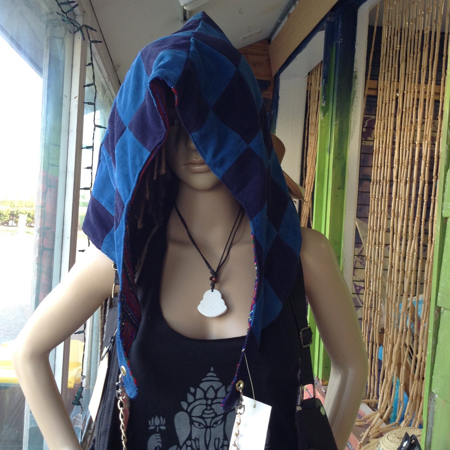 Corduroy Patchwork Reversible Hood with Chain - HalfMoonMusic