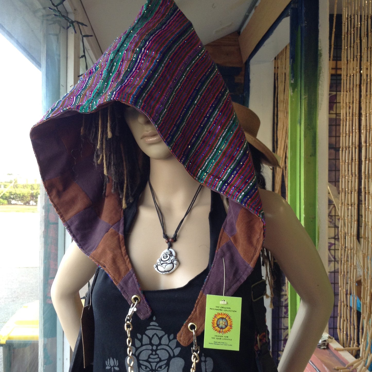 Velvet Reversible Hood with Scarf Tails - HalfMoonMusic
