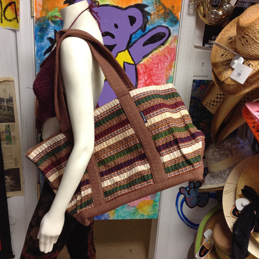 Hand Brocade Beach Bag with Basket Weave Trim - HalfMoonMusic
