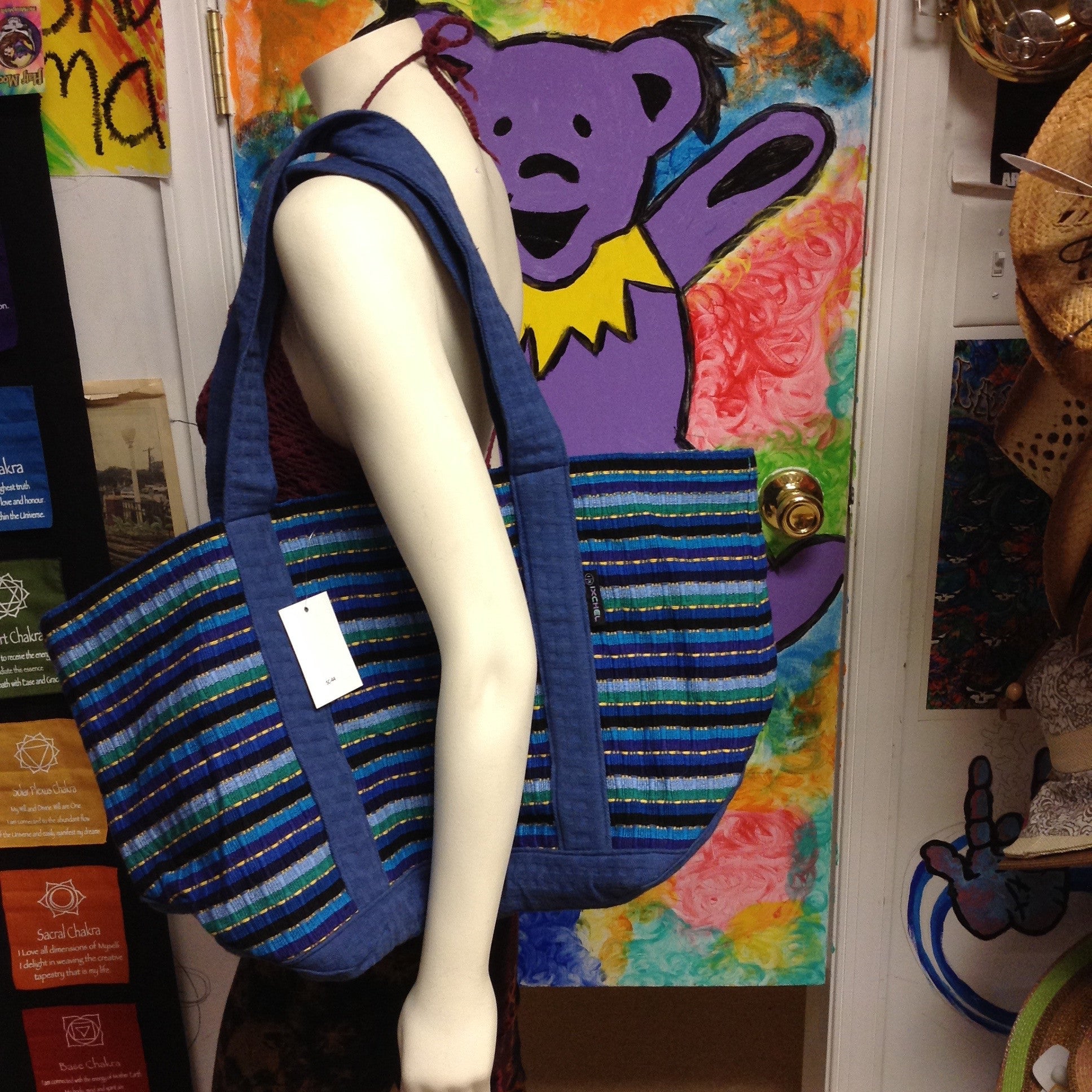 Hand Brocade Beach Bag with Basket Weave Trim - HalfMoonMusic