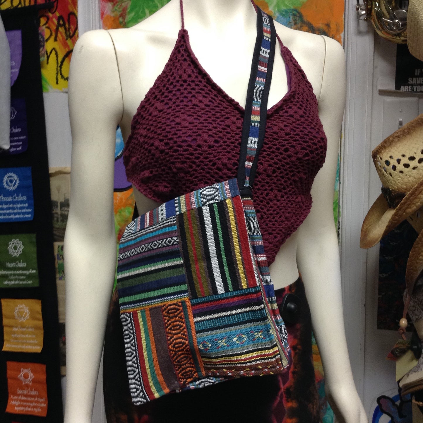 Cotton Striped Tribal Patchwork Bag - HalfMoonMusic