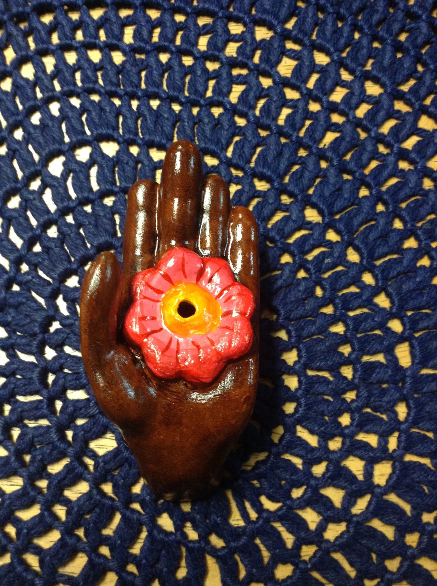 flower hand incense burner - HalfMoonMusic