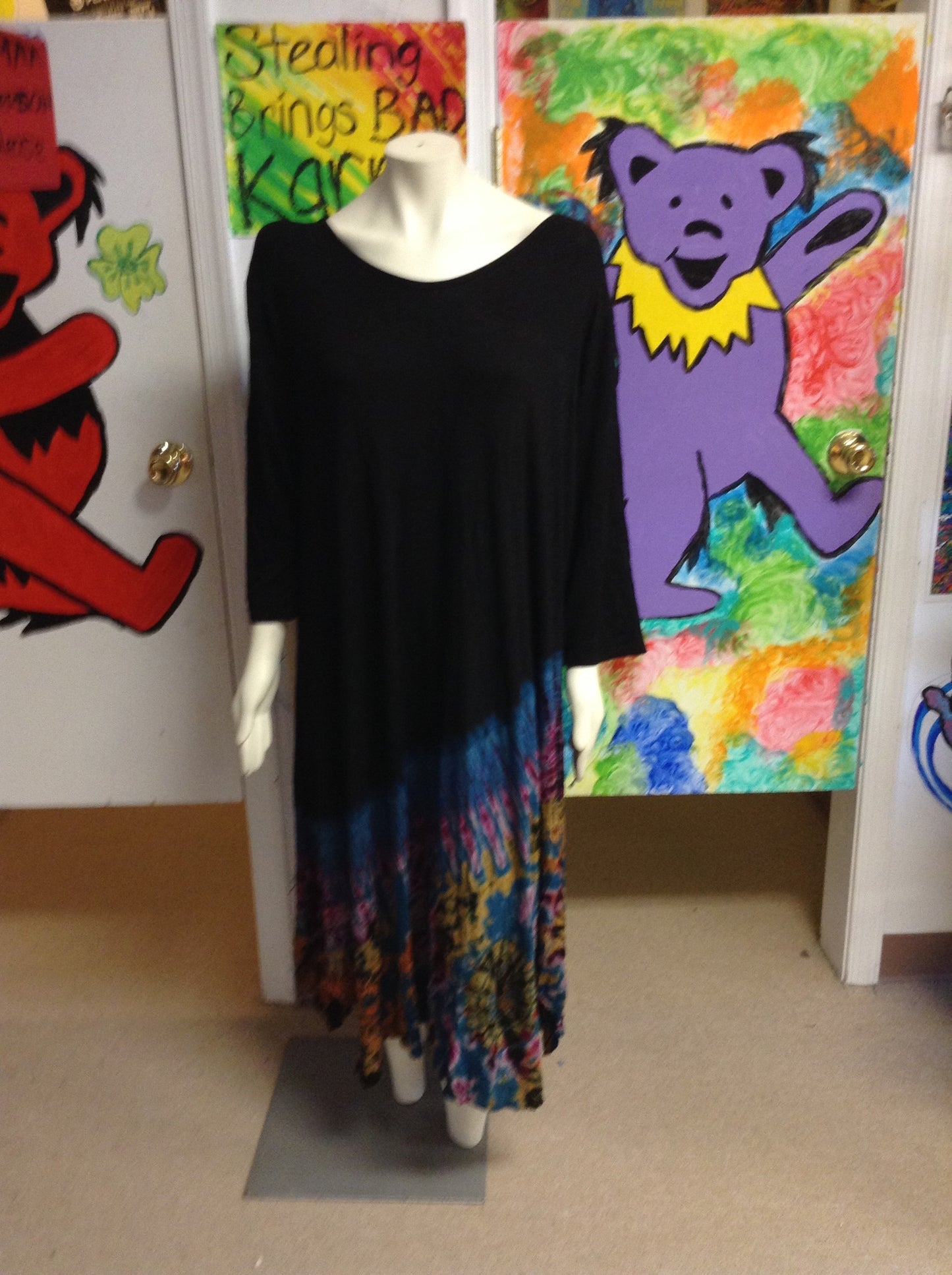 Womens Plus Size Tie Dye Spandex Long Sleeve Dress - HalfMoonMusic