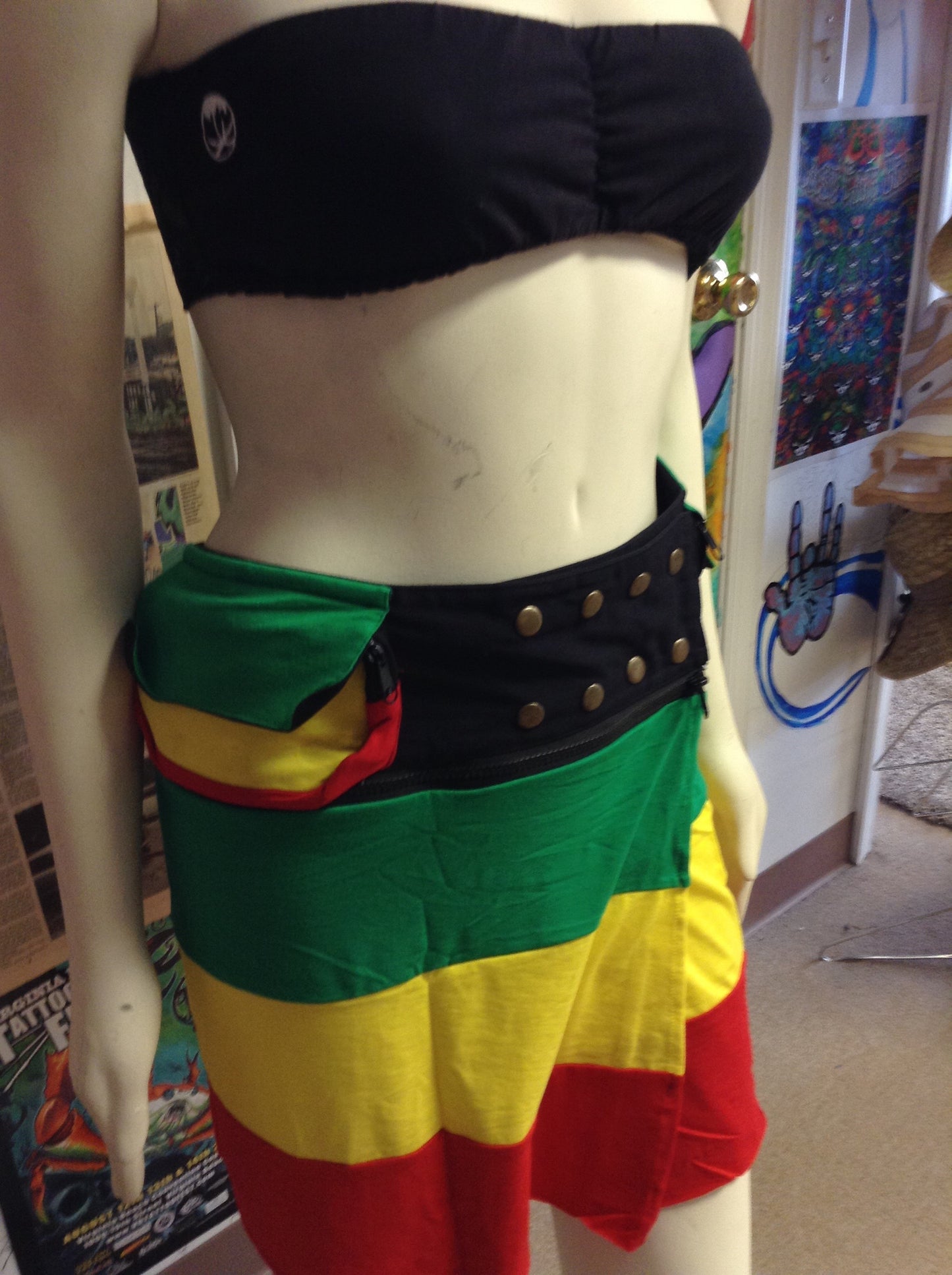 Rasta Snap Skirt W/ Detachable Belt - HalfMoonMusic