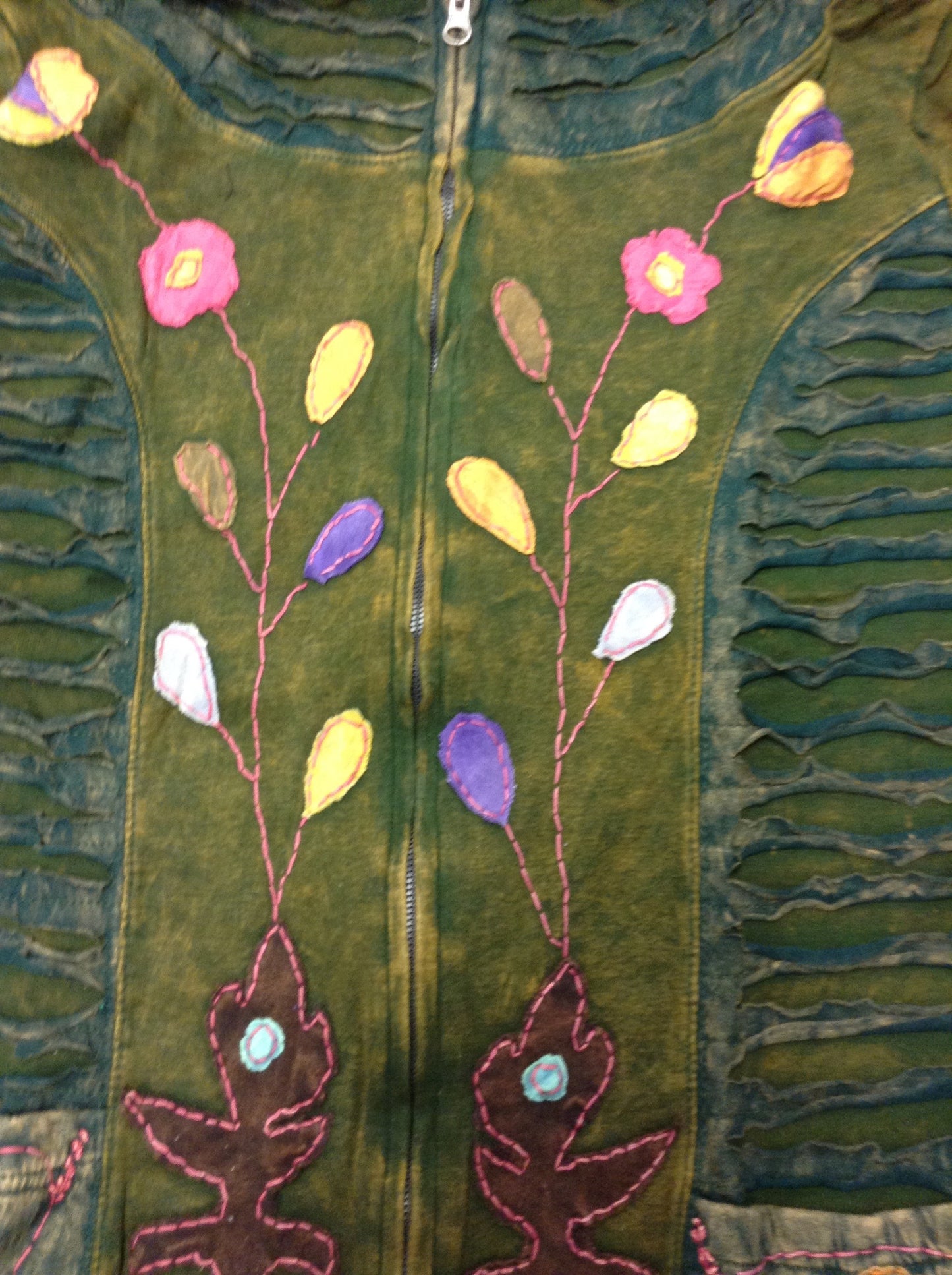 Hooded Jacket W/ Flowers - HalfMoonMusic