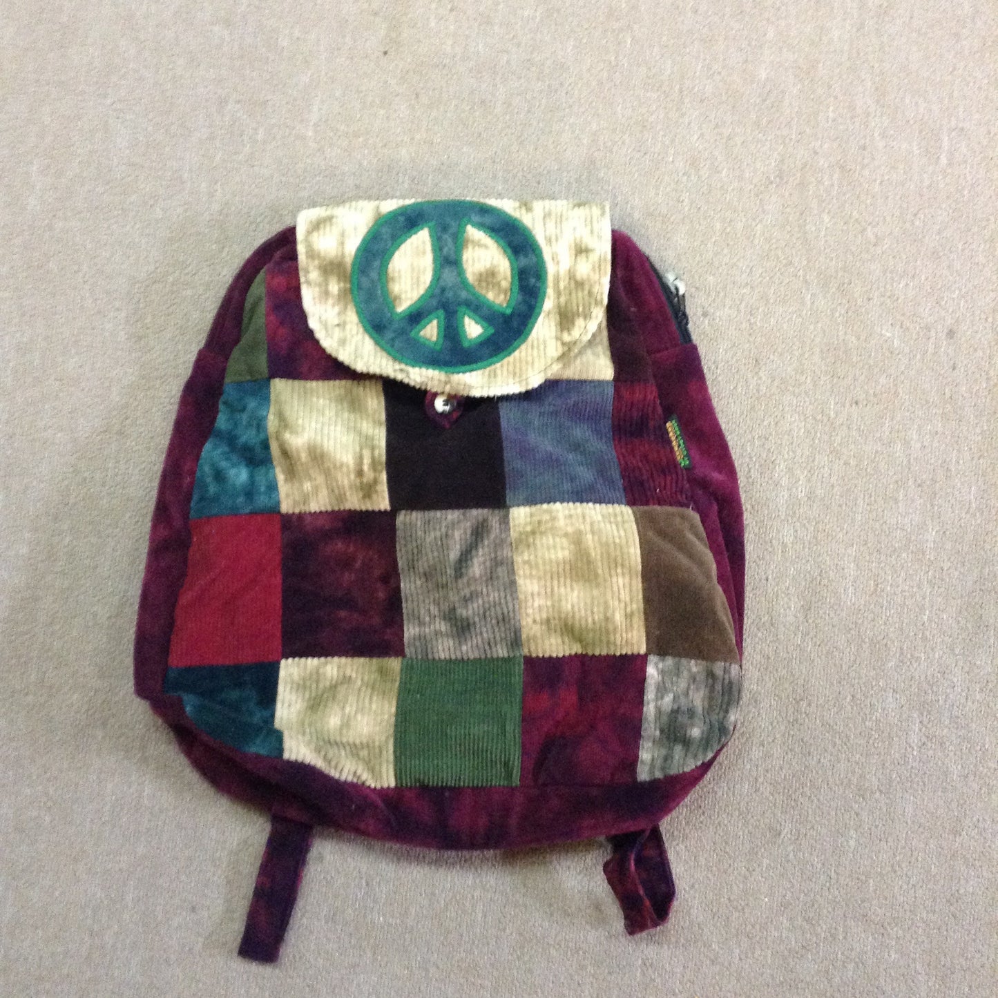Tye Dye Corduroy Patchwork Backpack W/ Peace Sign - HalfMoonMusic