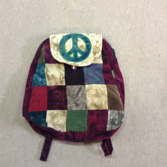 Tye Dye Corduroy Patchwork Backpack W/ Peace Sign - HalfMoonMusic
