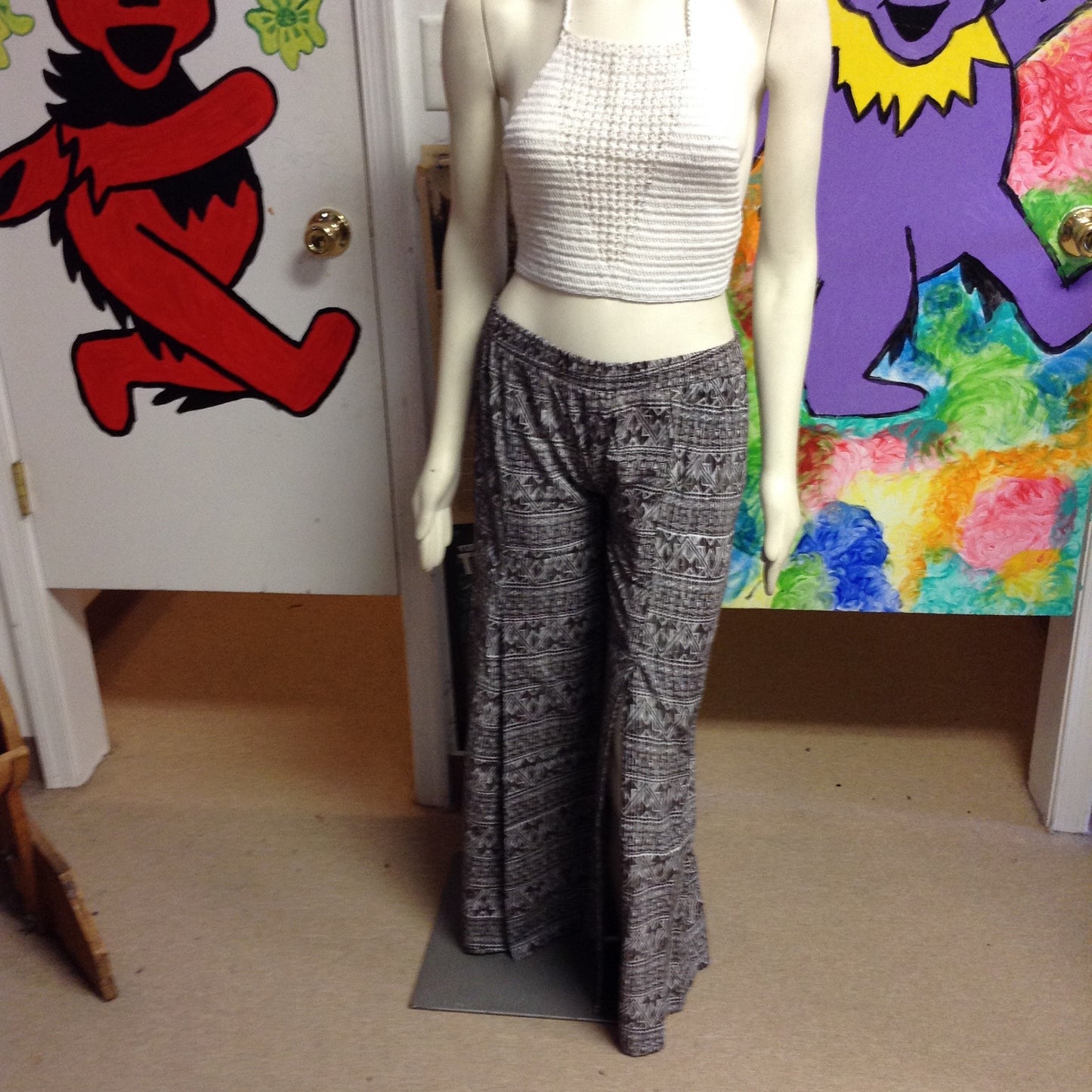 Striped Pleated Belly Pants W/ Bottom Slit - HalfMoonMusic