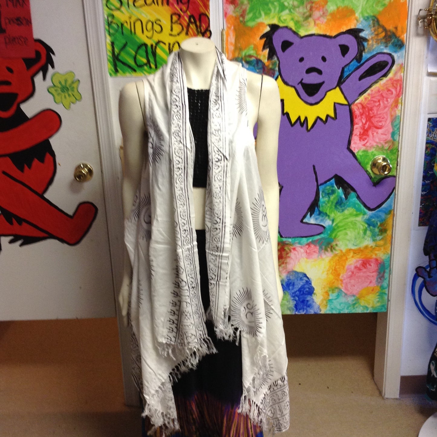 Om Wrap Shawl W/ Fringe - HalfMoonMusic