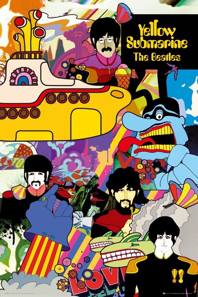 The Beatles Yellow Sub Collage Poster - HalfMoonMusic