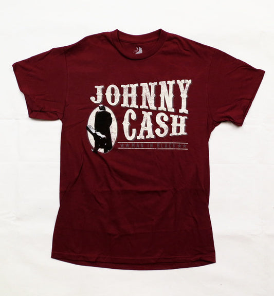 Johnny Cash Logo Maroon T-shirt - HalfMoonMusic