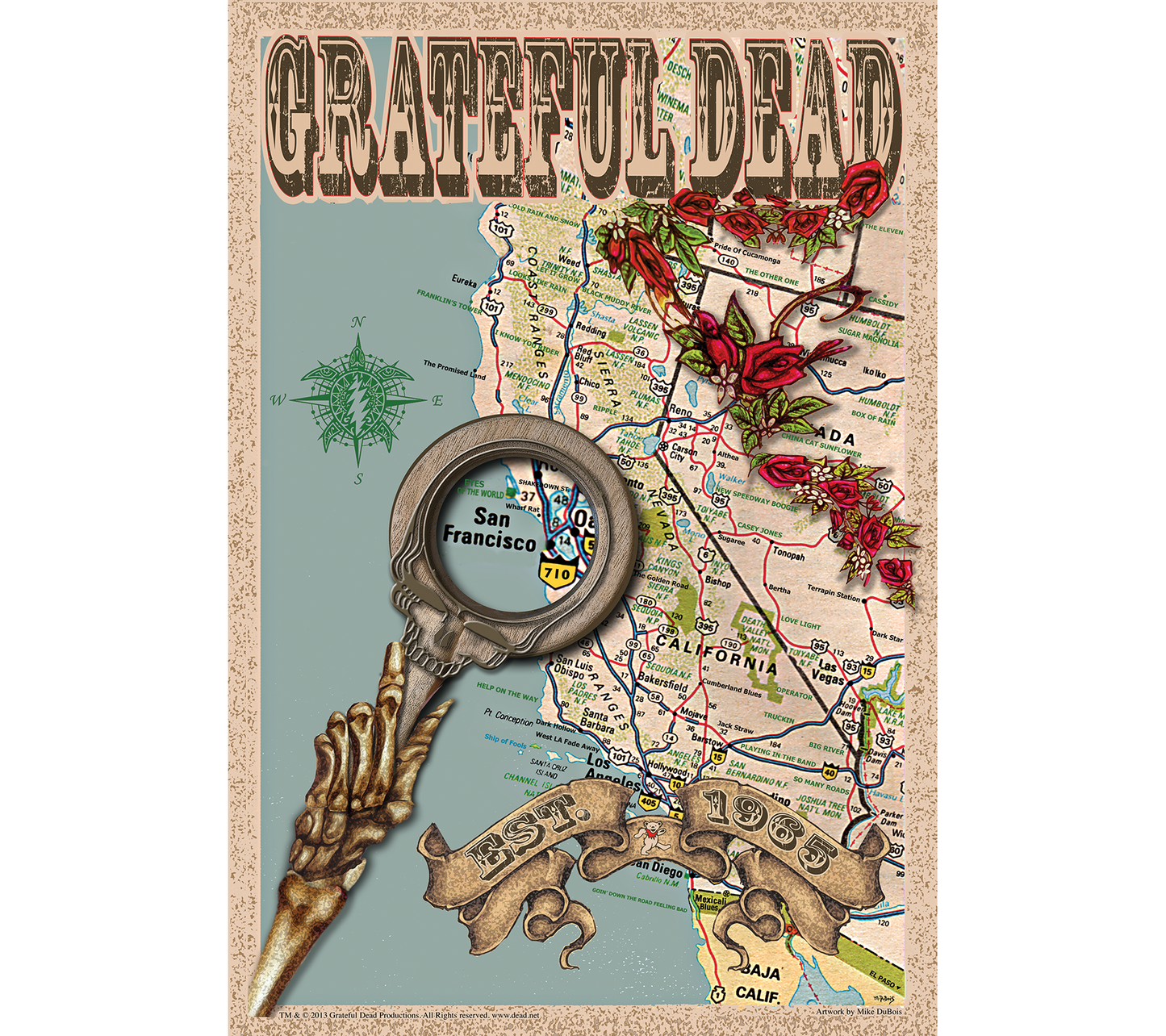 Grateful Dead West Coast Mike DuBois Art Print - HalfMoonMusic