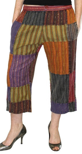 Patch Work Wide Legged Capri Pants - HalfMoonMusic