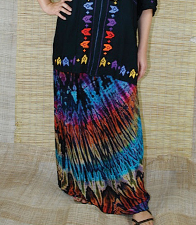Women Tie Dye Rayon Broom Skirt - HalfMoonMusic