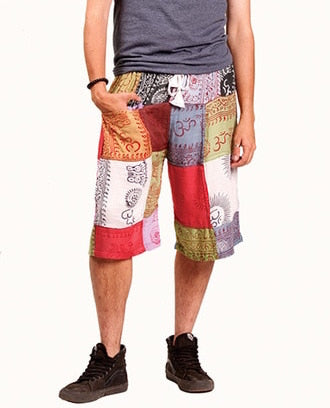 Mens Cotton Prayer Print Patchwork Shorts - HalfMoonMusic