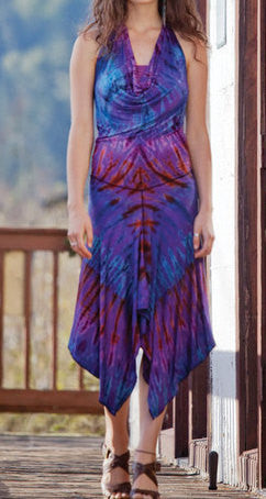 Womens Angle Cut Tie Dye Halter Dress - HalfMoonMusic