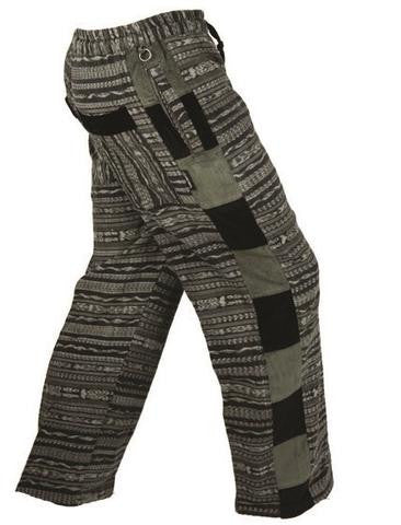 Mens Woven Tribal Print With Corduroy Patchwork Pants - HalfMoonMusic