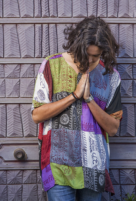 Mens Cotton Prayer Print Patchwork Kurtha Top - HalfMoonMusic
