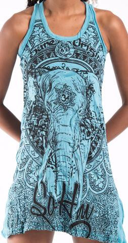 Womens Wild Elephant Tank Dress - HalfMoonMusic