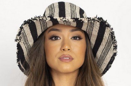 Cotton Wide Brim Striped Baja Sun Hat - HalfMoonMusic
