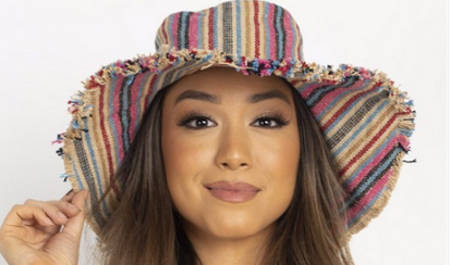 Cotton Wide Brim Striped Baja Sun Hat - HalfMoonMusic