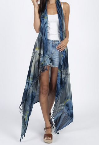 Womens Rayon Tie-Dye Racerback Sleeveless Cardigan W/ Fringe - HalfMoonMusic