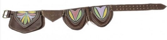 Leather 3-Pocket Embroidered Utility Belt - HalfMoonMusic