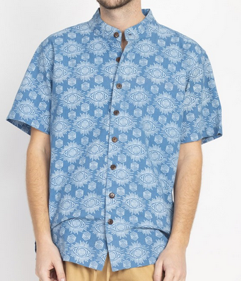 Mens Cotton Third Eye Pattern Button-Down Shirt - HalfMoonMusic