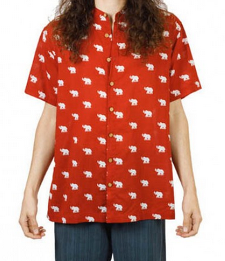 Mens Cotton Elephant Summer Button Down Shirt - HalfMoonMusic