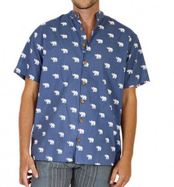 Mens Cotton Elephant Summer Button Down Shirt - HalfMoonMusic