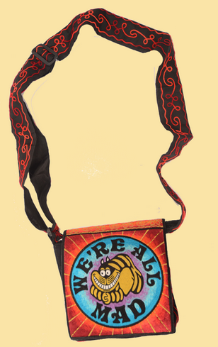 Cheshire Cat We're All Mad Hand Embroidered Messenger Bag - HalfMoonMusic