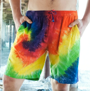 Mens Cotton Tie-Dye Stretchy Waistband Shorts - HalfMoonMusic